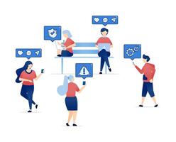 illustration of People Addicted to Social Media. Constantly Engaged with Gadgets, Updating and Interacting with Social Media Through Comments, Shares, and Likes Non-stop vector