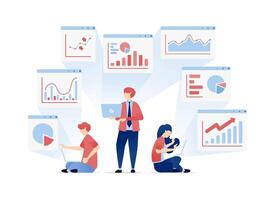 illustration of People Share and Review Financial Portfolios, Discussing Past Data and Planning for Future Achievements. Can be used for banners, websites, apps flyers vector