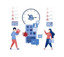 illustration of Scheduling alarms and reminders with smart time management mobile apps to organize agendas, appointments, events, and tasks for efficient time management vector