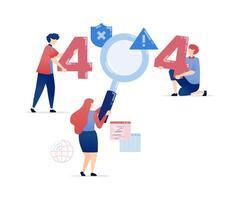 illustration of 404 Not Found Illustration with People Building 404 Text and Holding Magnifying Glasses to Inform Users That the Page They Are Looking for Is Not Found vector