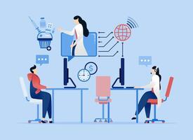 illustration of Students engaging in telemedicine for more efficient remote treatment and using internet technology to provide healthcare solutions vector