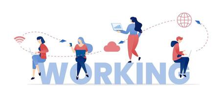 illustration of Working with the Power of the Internet. People Using Online Platforms to Facilitate Careers, Jobs, and Professional Development in the Digital Space vector