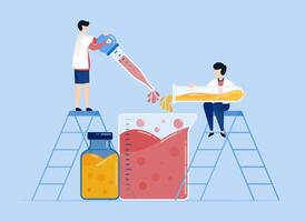 illustration of Doctors and students mixing liquids for medicine and experiments in a beaker glass for educational and media purposes in a laboratory setting vector