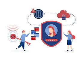 illustration of Cloud and internet security systems protect user data from theft using password encryption, secure connections, and digital defenses for comprehensive online safety vector