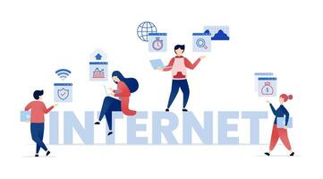 illustration of Internet of Things in Business. People Using Internet Technology for Career Advancement, Job Opportunities, Security, and Enhanced Business Satisfaction vector