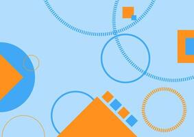 Blue and orange geometric of circles and square shapes on a blue background. For the backdrop, banner and website. vector