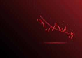 The lower line graph and shiny on red background. Recession financial, cryptocurrency, gold, and the stock market. Losing money and cash. Bearish. vector
