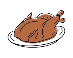 Simple illustration of roasted turkey on platter, capturing the essence of a classic holiday meal, perfect for festive and Thanksgiving themes. artwork isolated on white background vector