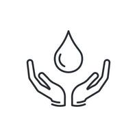 Hand with water drop. Save water line icon vector