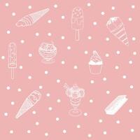 Pattern colorful ice cream. Collection ice-cream cones on pink background vector
