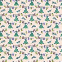 Christmas seamless pattern Christmas tree, festive garland flags . Colorful pattern for wrapping paper, clothes, textiles, stylish print. vector