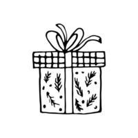 Gift box for holiday, birthday, event. outline, handmade. For website design, printout, notification, greeting card. vector