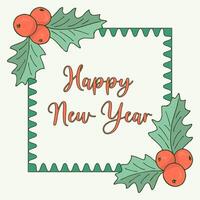 Holiday background, card base with a frame of red holly berries , New Year decor. Place for your text. Square template for cards, labels, banners. vector