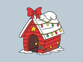 Decorated Dog House for the Christmas Holidays with Wrapped in Colorful Christmas String Lights vector
