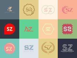 SZ logo company template. Letter s and z logotype. Set different classic serif lettering and modern bold text with design elements. Initial font typography. vector