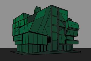 Modern geometric green building with abstract facade design. Architecture concept vector