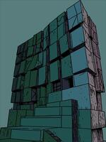 Stacked geometric blocks forming a modern abstract building facade. vector