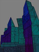 Colorful abstract geometric buildings rising against a gray background. vector