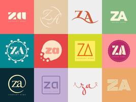 ZA logo company template. Letter z and a logotype. Set different classic serif lettering and modern bold text with design elements. Initial font typography. vector