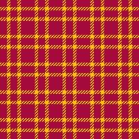 Window plaid fabric pattern, scratch textile background . Knit tartan seamless check texture in red and golden poppy colors. vector