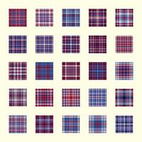 plaid texture. Set geometric seamless pattern. Blue, red, white color flat background. vector