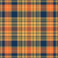 Real check fabric texture, short textile seamless. Korean background tartan plaid pattern in blue and orange peel colors. vector