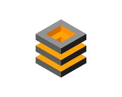 Cube logo, geometric design. Box logotype company, trendy tech emblem in pixel style. vector