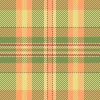 Cozy tartan textile, pride pattern seamless texture. Festive plaid fabric background check in green and orange colors. vector