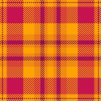 Funky pattern check plaid, small background texture textile. Mother fabric tartan seamless in orange and pink colors. vector