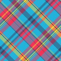 Japan fabric textile plaid, commerce check texture seamless. Diagonal tartan pattern background in cyan and red colors. vector