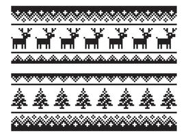 Christmas pixel template for text with pattern. deer, tree, gift and snowflakes. vector
