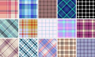 Plaid fabric designs with gingham and check patterns, perfect for rustic wallpapers, textiles, or celtic-inspired clothing prints. vector