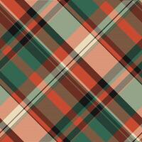 Windowpane seamless check fabric, teenager tartan texture. Sofa plaid pattern textile background in red and mint colors. vector