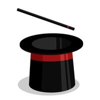 Magic hat with stick, illustration. Template for mystery trick effect in your design. vector