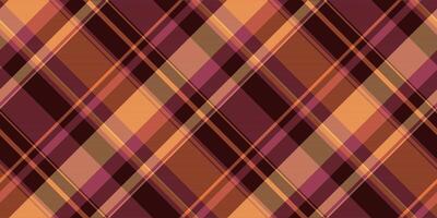 Back to school seamless fabric textile, retro tartan plaid. Arabic texture check pattern background in orange and dark colors. vector
