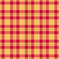 Antique seamless check background, skirt tartan textile. Handmade texture pattern fabric plaid in red and amber colors. vector