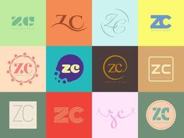 ZC logo company template. Letter z and c logotype. Set different classic serif lettering and modern bold text with design elements. Initial font typography. vector