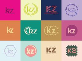KZ logo company template. Letter k and z logotype. Set different classic serif lettering and modern bold text with design elements. Initial font typography. vector