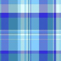 Trim textile seamless pattern, indigo fabric tartan texture. Seventies background check plaid in cyan and light sky blue colors. vector