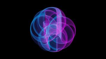 particle 3d sphere lines and waves glowing neon. Magic energy orb on black background video