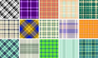 Gingham and plaid patterns in classic colors, great for fabric, material prints, and shirts with a trendy and rustic Scottish twist. vector