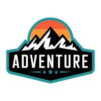 Adventure Badge with Mountain and Sunset vector