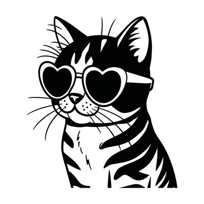 Stylish cat wearing heart sunglasses illustration