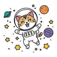 Astronaut Cat Floating in Outer Space Illustration vector