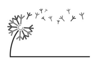 Dandelion stylized symbol with flying seeds. vector
