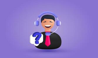 3d realistic hotline operator advises customer style design on background vector