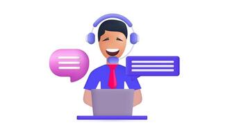 3d realistic hotline operator advises customer style design white background vector