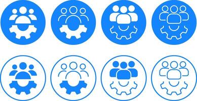 Set of People group with gear icon. enterprise workflow. people group council. Teamwork process symbols vector