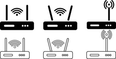 Wifi router icon set. Wireless technology sign. Outline wifi router symbol vector