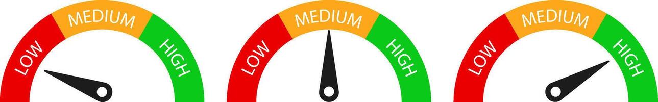 Speedometer icon set. Speed dial indicator. high barometers, dashboard with arrows vector